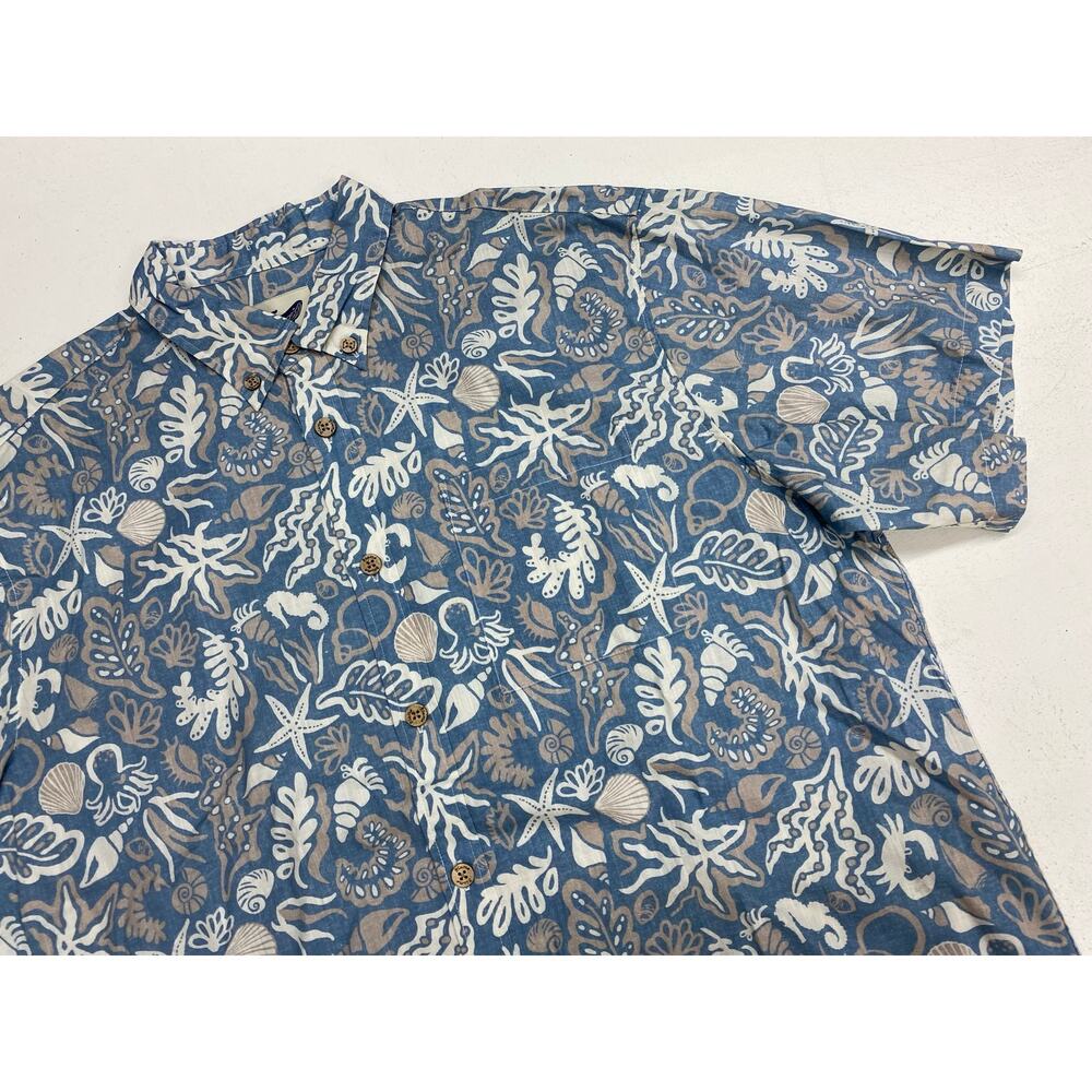 Men Yiume Hawaiian cotton sea shell ocean life button up shirt, XL